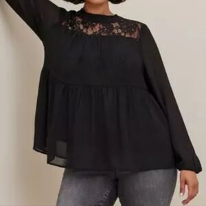 Torrid Lace With Chiffon Overlay Tiered Blouse